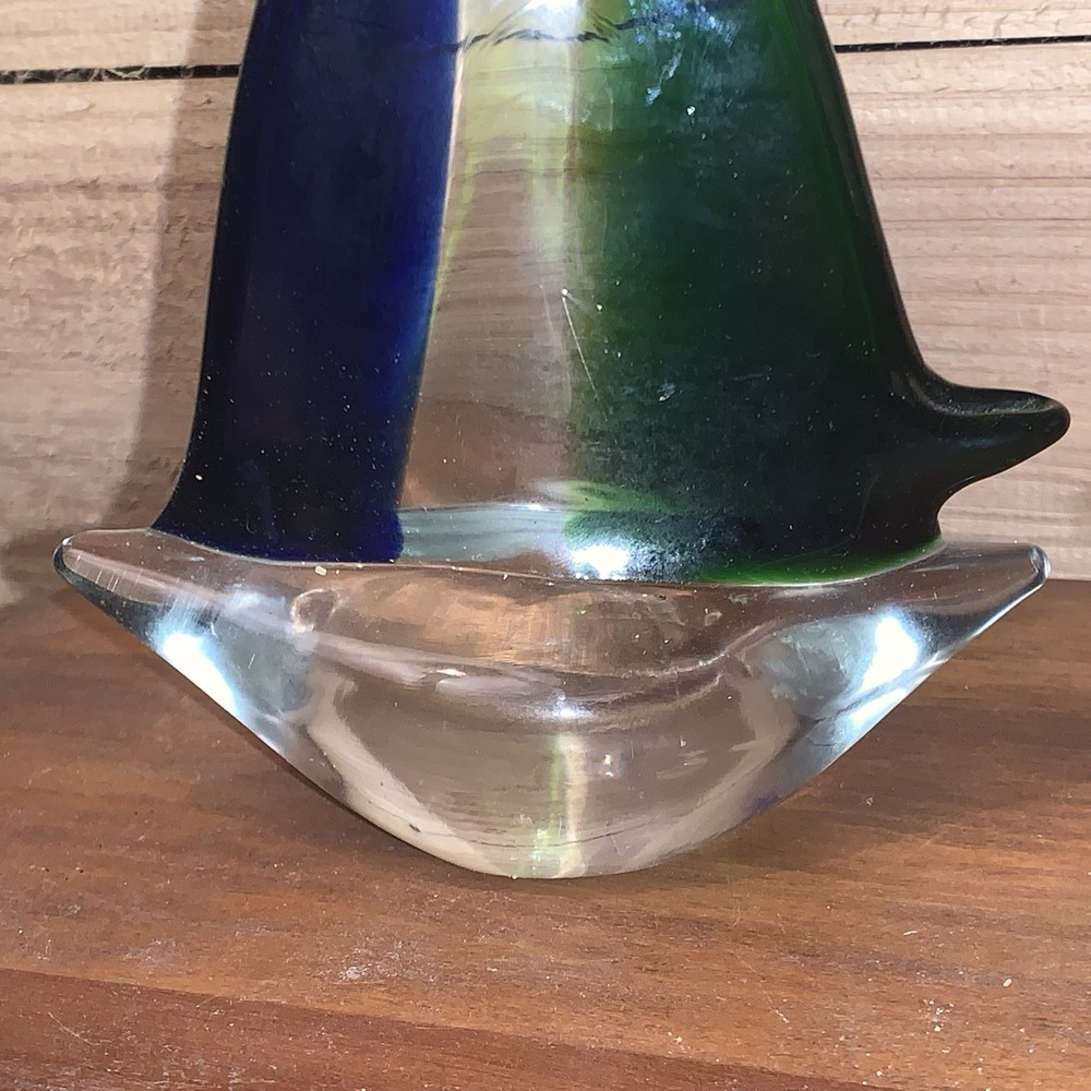 Murano Style 8" Sailboat Cobalt Blue Green & Clear Glass Paperweight Decor - Picture 4 of 7